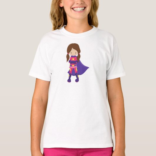 Superheld Girl, Braunhaar, Niedliches Mädchen, Lil T-Shirt (Vorderseite)
