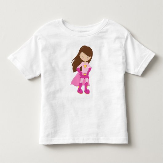 Superheld Girl, Braunhaar, Niedliches Mädchen, ros Kleinkind T-shirt (Vorderseite)