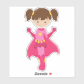 Superheld Girl, Braunhaar, rosa Kaps, Niedliches M Aufkleber (Blatt)