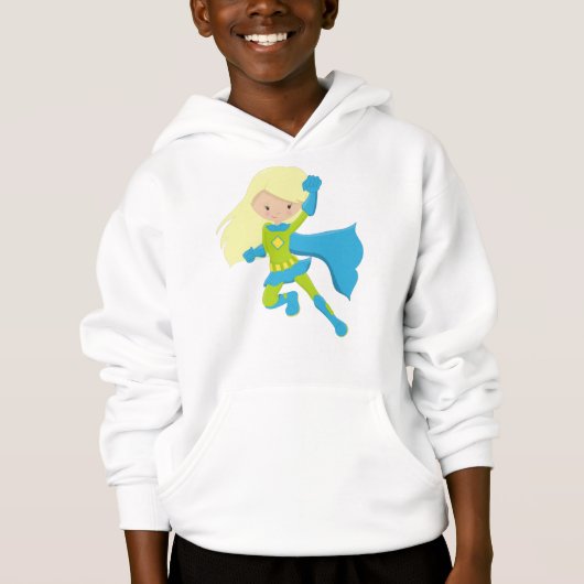 Superheld Girl, Niedlich Girl, Blonde Hair, Blue C Hoodie (Vorderseite)
