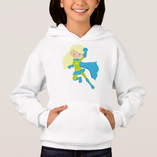 Superheld Girl, Niedlich Girl, Blonde Hair, Blue C Hoodie (Vorderseite)