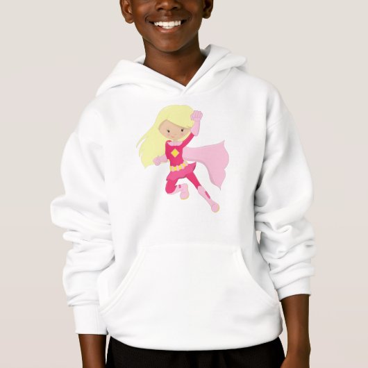 Superheld Girl, Niedlich Girl, Blonde Hair, rosa C Hoodie (Vorderseite)
