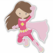 Superheld Girl, Niedlich Girl, Braunhaar, rosa Cap Aufkleber (Vorderseite)