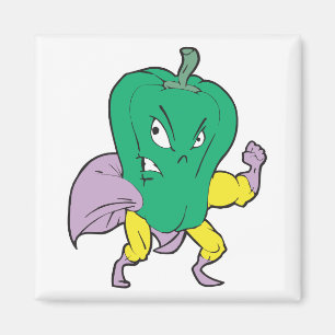 Superheld grüne Paprika Cartoonfigur Magnet