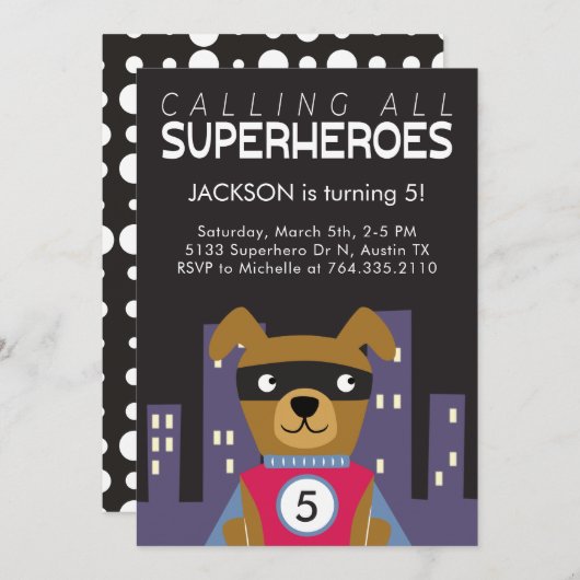 Superheld Hund Geburtstagspartei Einladung (Vorne/Hinten)