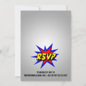 Superheld in City Boys Geburtstag Einladung (Rückseite)