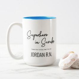 Superheld in Scrubs Personalisiert Danke, Nurse Zweifarbige Tasse