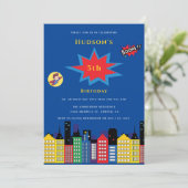 Superheld-Kindergeburtstag mit veränderbarer Leben Einladung (Stehend Vorderseite)