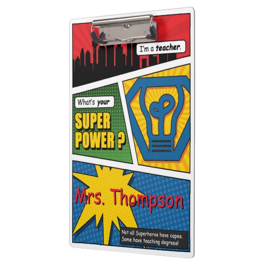 Superheld-Lehrer Klemmbrett (Links)