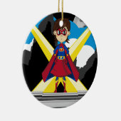 Superheld-Mädchen auf Dachspitze Keramikornament (Rechts)