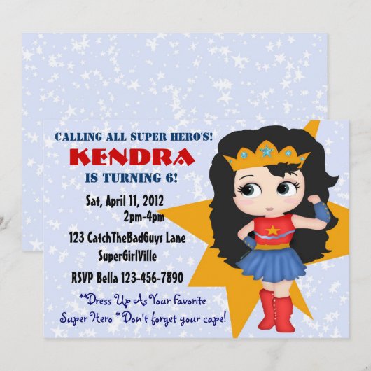 Superheld-Mädchen-Einladung Einladung (Vorne/Hinten)