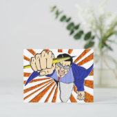 Superheld mit Stift Postkarte (Stehend Vorderseite)