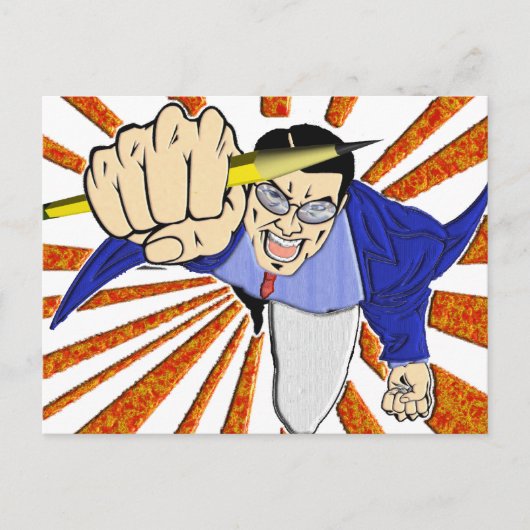 Superheld mit Stift Postkarte (Vorderseite)