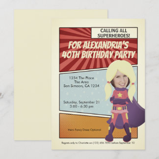 Superheld Old Comic Geburtstagsparty (blond) Einladung