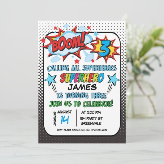 Superheld-Party Einladung (Stehend Vorderseite)