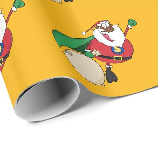 Superheld-schwarzes Sankt-Geschenk-Packpapier Geschenkpapier (Rolleneckpunkt)