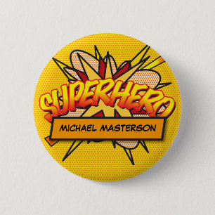 SUPERHELD Spaß Modernes Comic-Heft Personalisiert Button