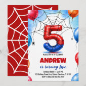 Superheld Spider Ballon Junge Geburtstag Einladung (Vorne/Hinten)