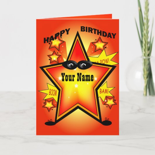 Superheld Star Happy Birthday Card Karte (Vorderseite)