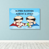 Superheld Twin Boys Personalisierte Leinwand Kunst (Insitu (Holzboden))