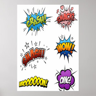 Superheld und Supervillain onomatopoeia Poster
