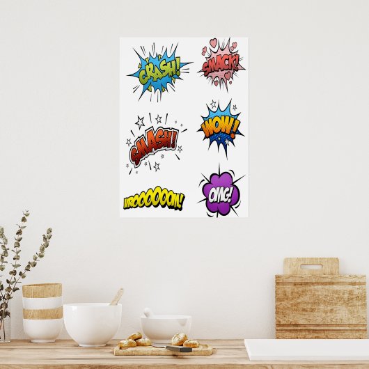 Superheld und Supervillain onomatopoeia Poster (Küche)