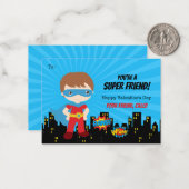 Superheld Valentine Cards - Boys Comic School Mitteilungskarte (Vorderseite/Rückseite Beispiel)