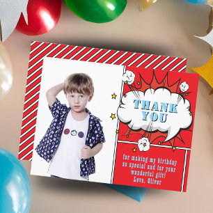 Superhelden-Comic-Sprechblase Foto Geburtstag Dank Postkarte