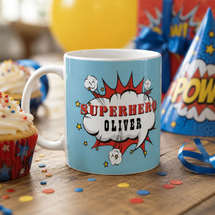 Superhelden-Comic-Sprechblase Junge Kaffeetasse