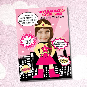 Superhelden-Comic-Style Mädchen-Geburtstagsfoto Dankeskarte