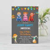 Superhelden Gymnastikgelenk Party Einladung (Stehend Vorderseite)