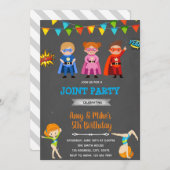 Superhelden Gymnastikgelenk Party Einladung (Vorne/Hinten)