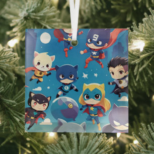 Superhelden-Kinder fliegen hoch Ornament Aus Glas