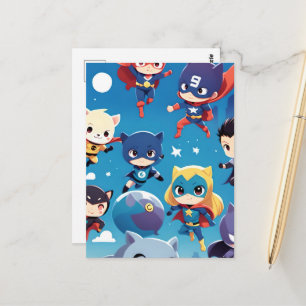Superhelden-Kinder fliegen hoch Postkarte