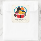 Superhelden Liebe zum Lesen Personalisierter Buchz Quadratischer Aufkleber (Tasche)