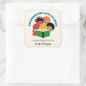 Superhelden Liebe zum Lesen Personalisierter Buchz Quadratischer Aufkleber (Tasche)