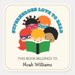Superhelden Liebe zum Lesen Personalisierter Buchz Quadratischer Aufkleber