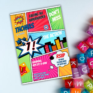 Superhelden-Party-Comic-Book-Geburtstagsfoto Einladung