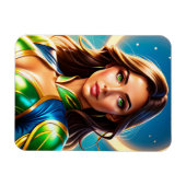 Superheldenporträt von Frauen in smaragdgrünen und Magnet (Horizontal)