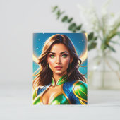 Superheldenporträt von Frauen in smaragdgrünen und Postkarte (Stehend Vorderseite)