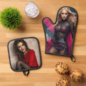 Superheldin Ofenhandschuh & Topflappen-Set (Oben Unten)