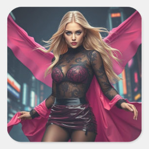 Superheldin Quadratischer Aufkleber