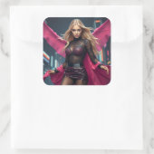 Superheldin Quadratischer Aufkleber (Tasche)