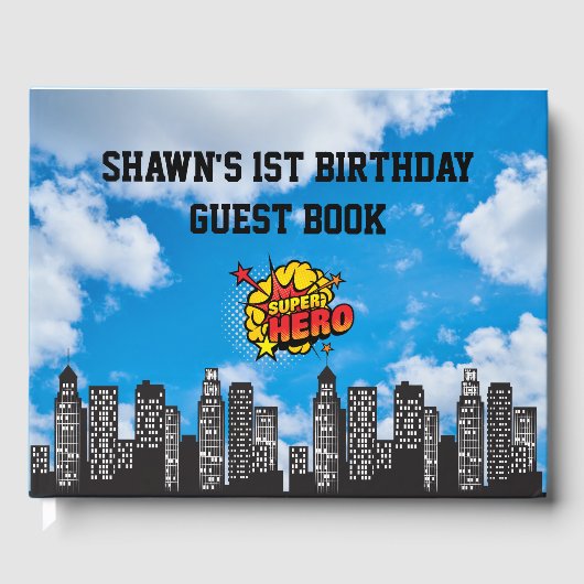 Superhero 1. Geburtstag Party Gästebuch (Vorderseite)