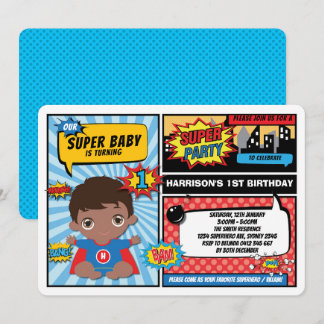 Superhero-1. Geburtstags-Party/afrikanischer Einladung