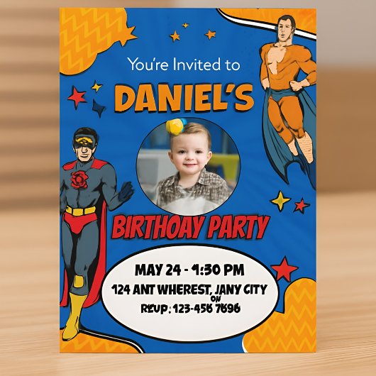 Superhero 7th Birthday Photo Invitation Super Part Einladung