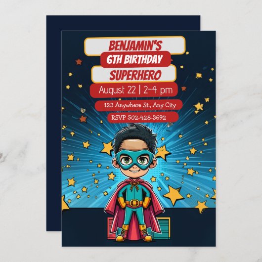 Superhero Adventure wartet auf Party Einladung (Vorne/Hinten)