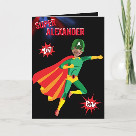 Superhero Amazing Green Flying Boy Fab Birthday Karte (Vorderseite)