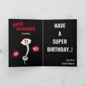 Superhero Amazing Green Flying Boy Fab Birthday Karte (Innenseite)