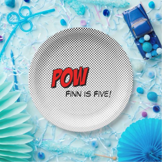 Superhero Anpassbare Papierplatte - rotes POW Pappteller (Party)